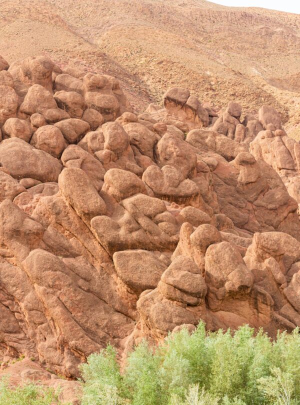 Captivating rock formations at Dades Gorge with distinct geology in a desert landscape.